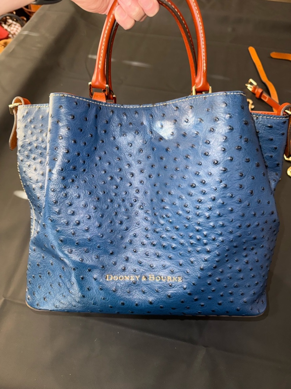 Dooney & Bourke Blue Ostrich-Embossed Large Barlow - Picture 3 of 13